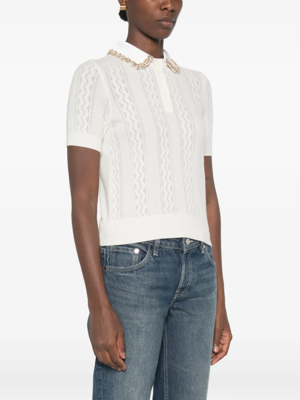SANDRO Poloshirt verfraaid met kristal Beige