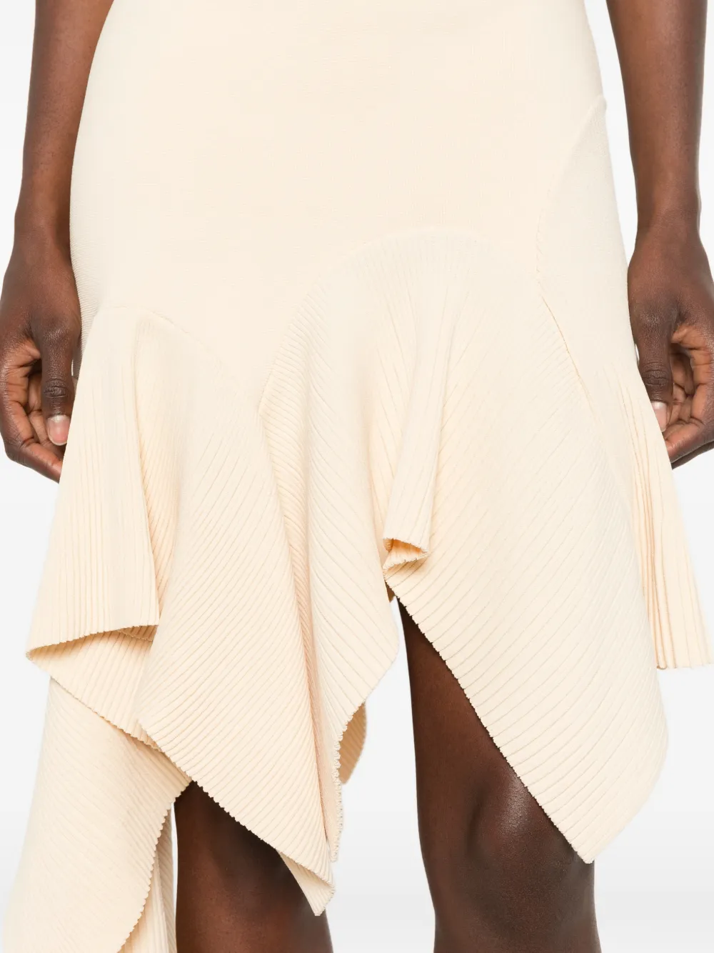 SANDRO Gebreide asymmetrische mini-jurk met ruches Beige