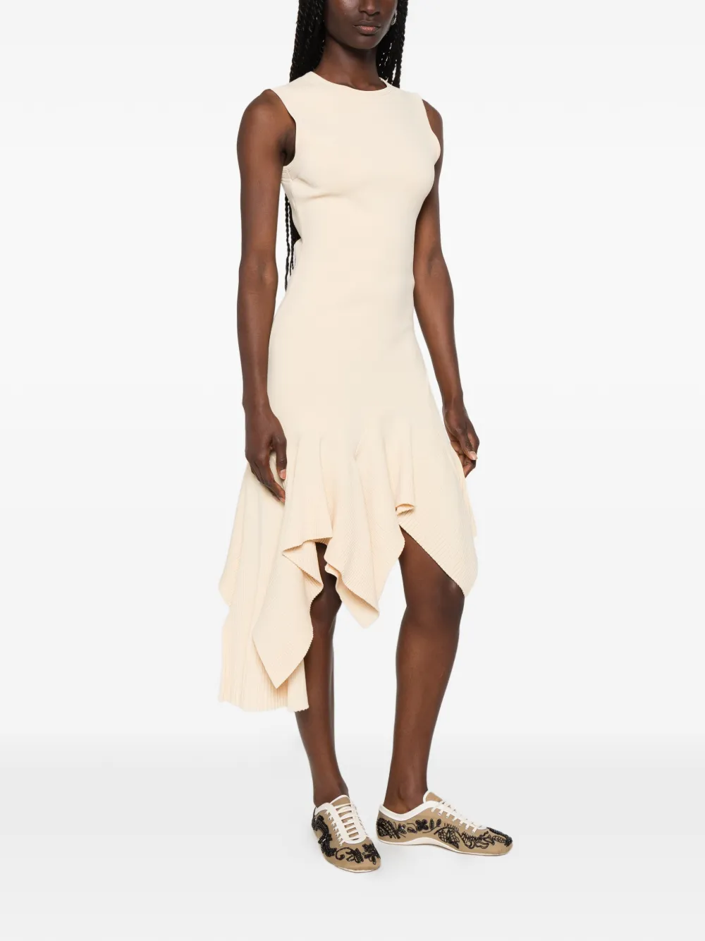SANDRO Gebreide asymmetrische mini-jurk met ruches Beige