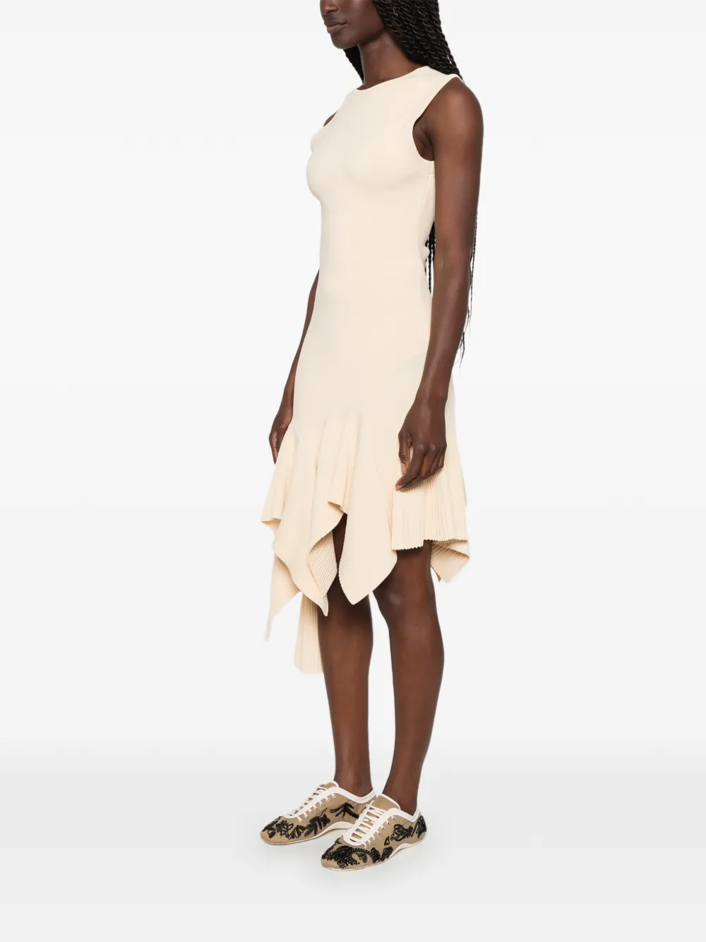 SANDRO Gebreide asymmetrische mini-jurk met ruches Beige