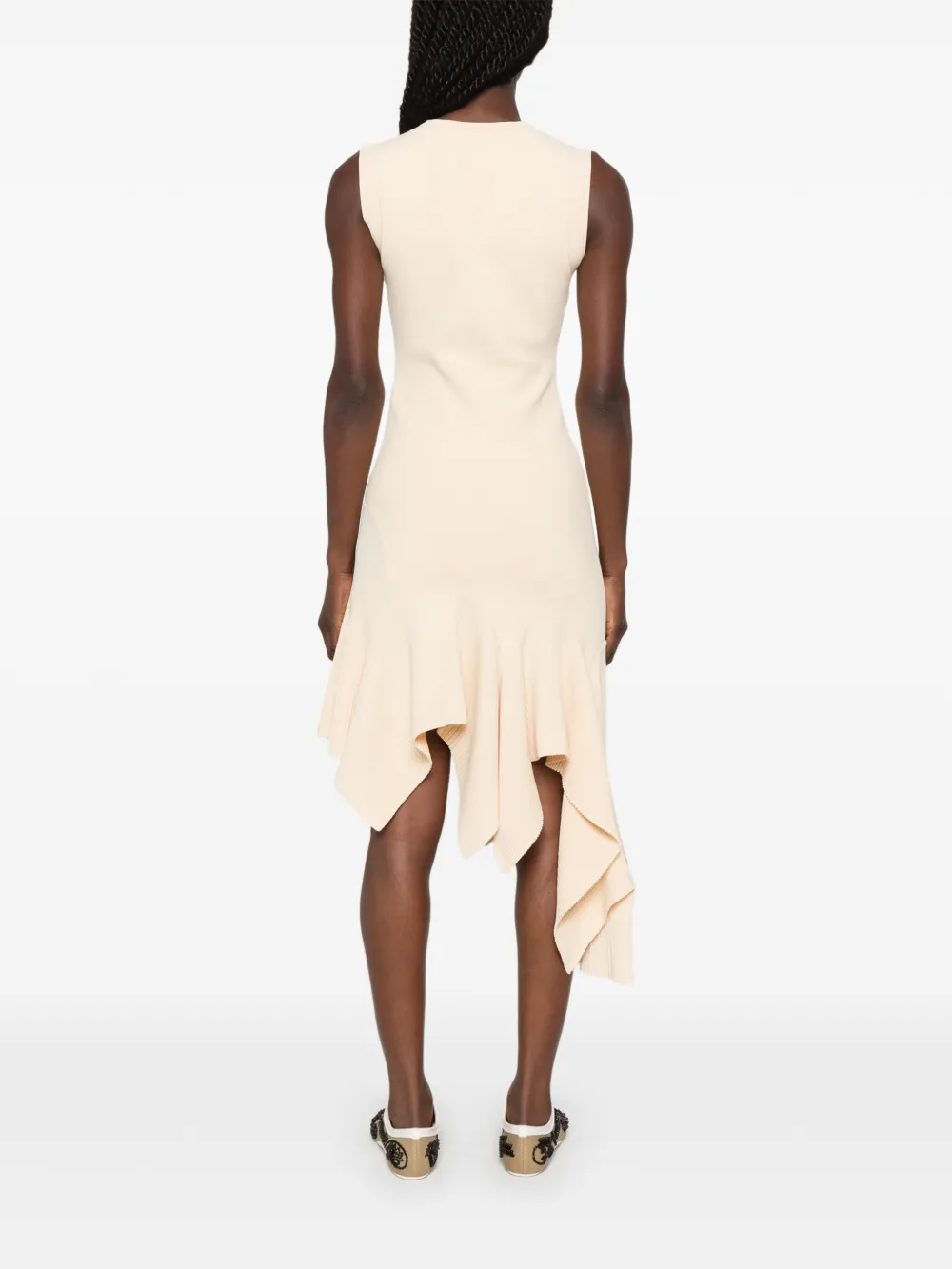 SANDRO Gebreide asymmetrische mini-jurk met ruches Beige
