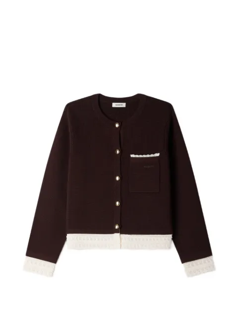 SANDRO embroidered-trim patch-pocket cardigan