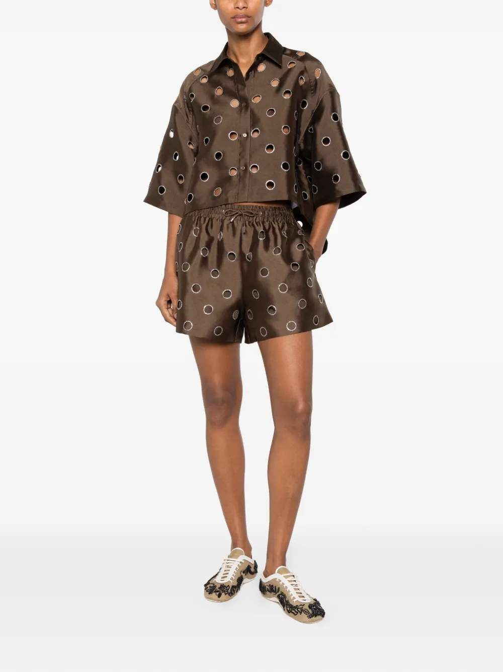  Sandro Camisa Oversize Con Ojales - Marrón 