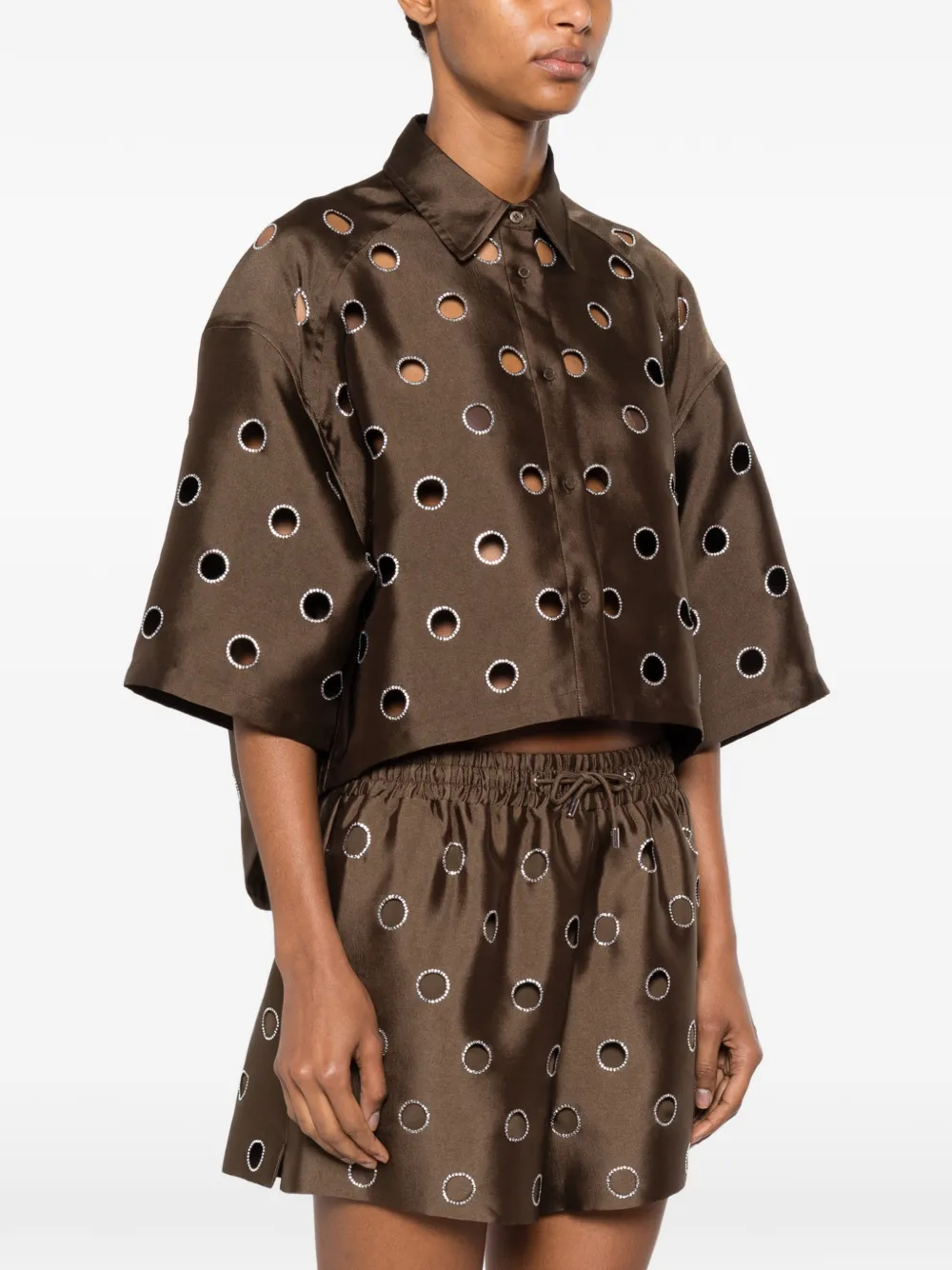  Sandro Camisa Oversize Con Ojales - Marrón 