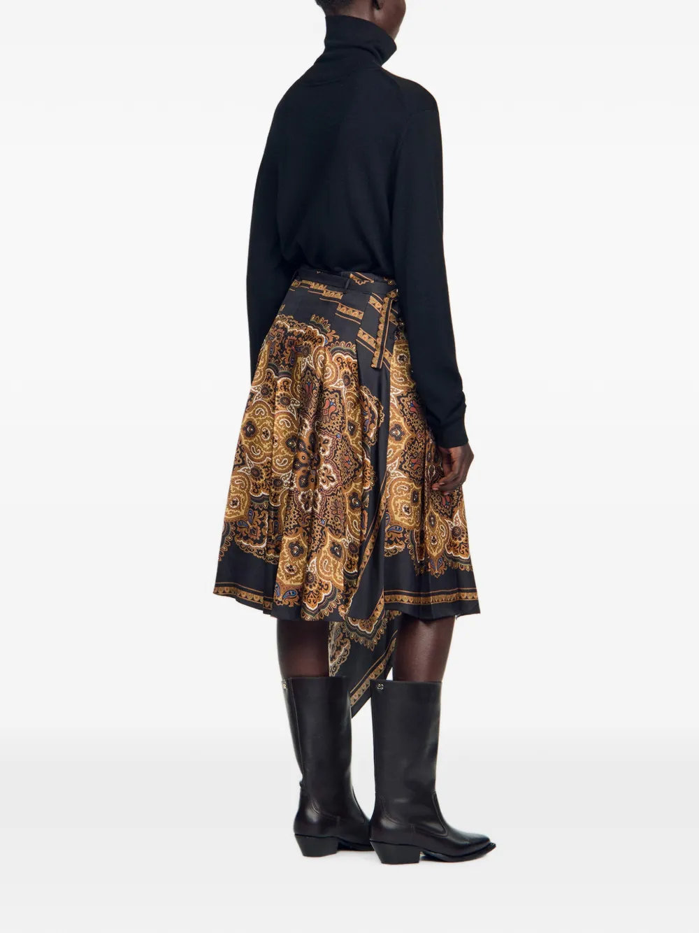 SANDRO Asymmetrische midi-rok met sjaalprint Zwart