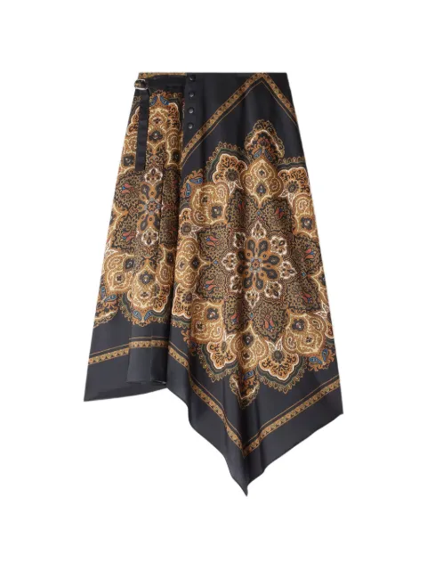 SANDRO scarf-print asymmetric midi skirt