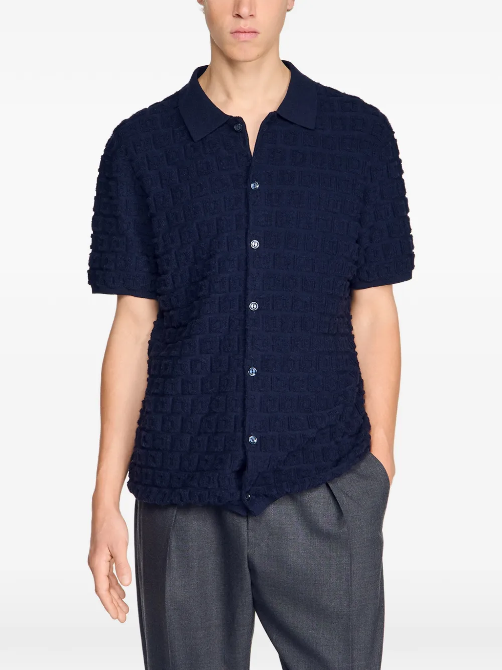 SANDRO Bouclé vest met jacquard Blauw