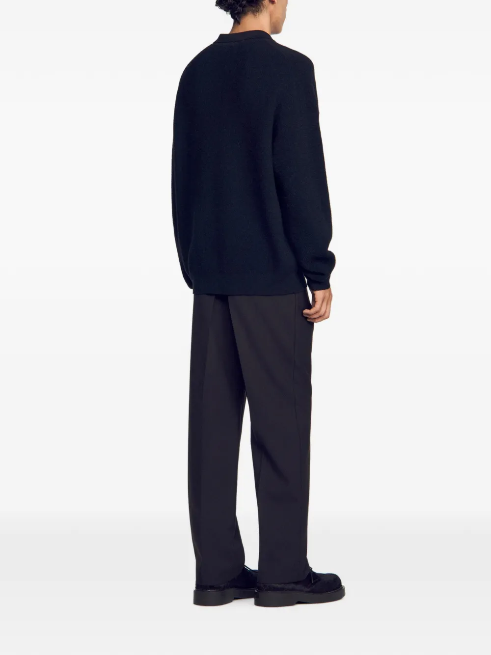 SANDRO Geribbeld alpaca poloshirt Zwart