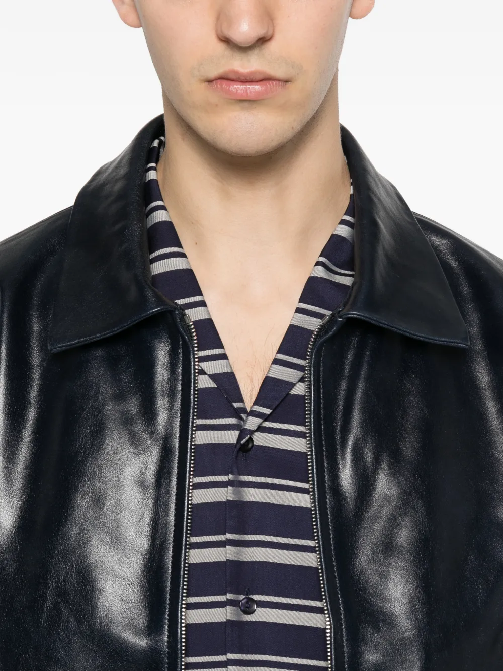 SANDRO Classic leren jack met rits Blauw