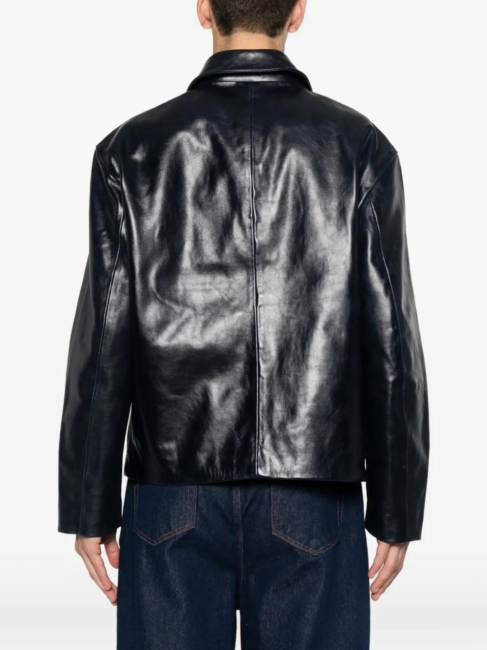 SANDRO Classic leren jack met rits Blauw