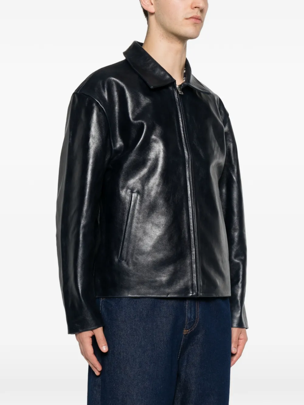 SANDRO Classic leren jack met rits Blauw