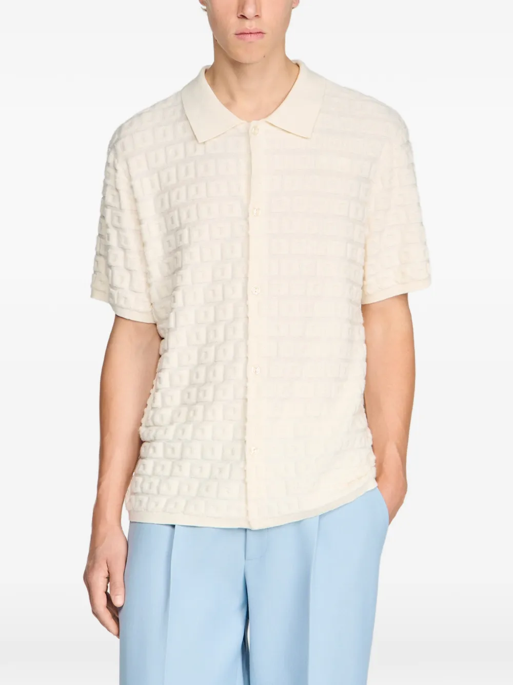 SANDRO Vest met jacquard en korte mouwen Beige