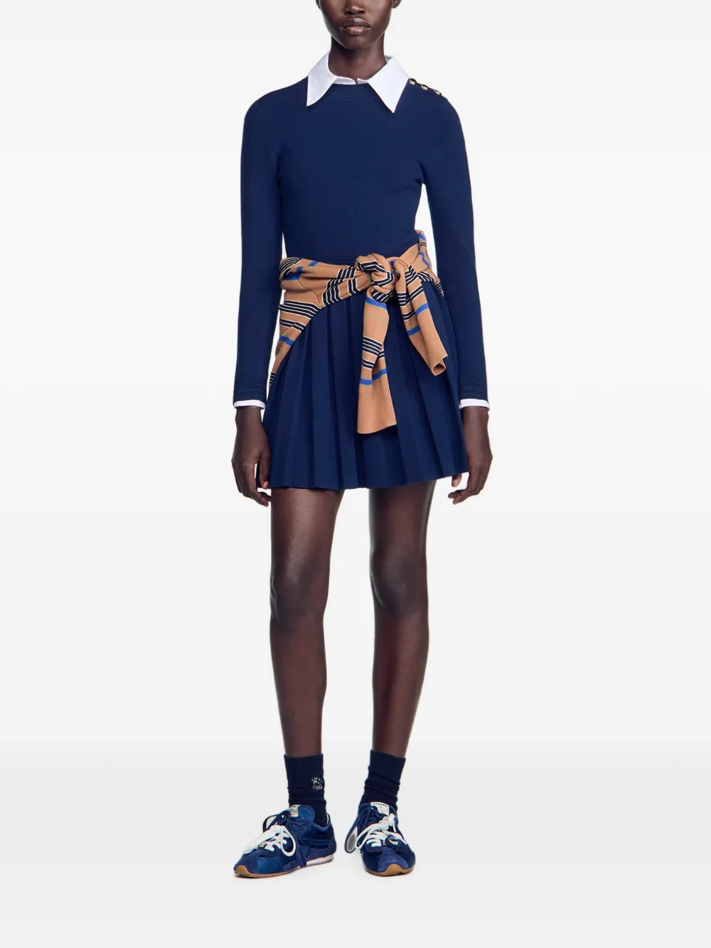 SANDRO Jurk met knoopdetail Blauw