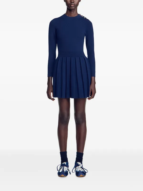 sandro pleated knit dress button-detail Knitted | Blue Sandro paris