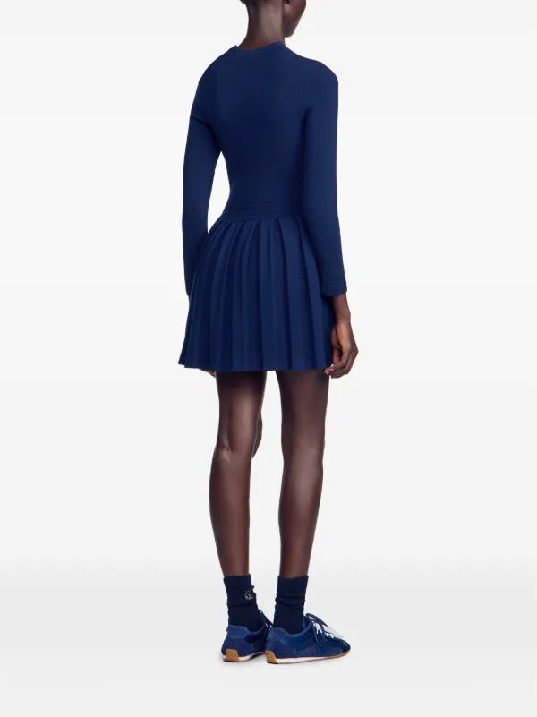 SANDRO button-detail Pleated Knitted Dress | Blue