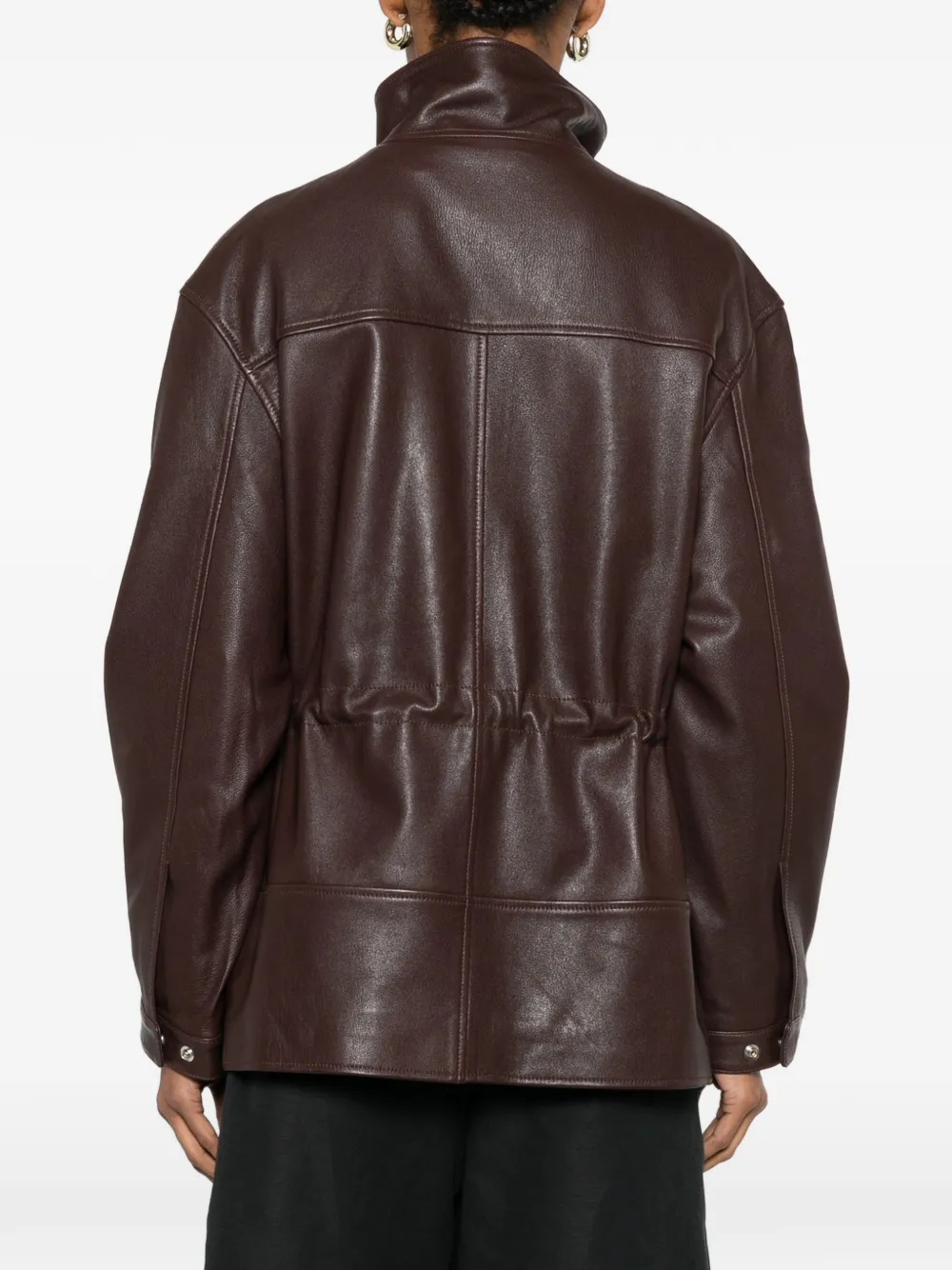 SANDRO Oversized leren jack met opstaande kraag Bruin