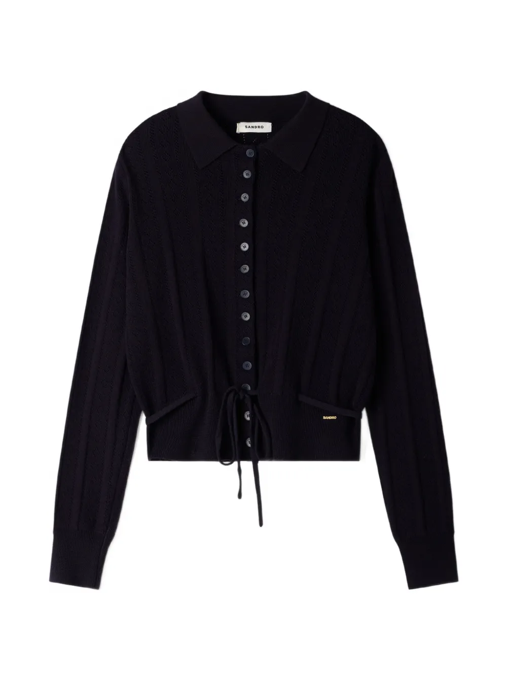 Sandro Pointelle-knit Drawstring Cardigan In Blue