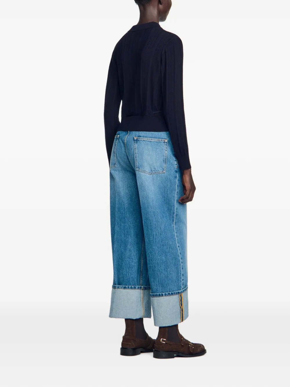 SANDRO Pointelle gebreid vest met trekkoord Blauw
