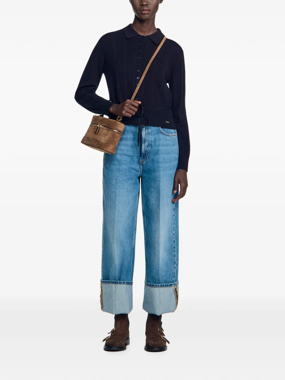 SANDRO Pointelle gebreid vest met trekkoord Blauw