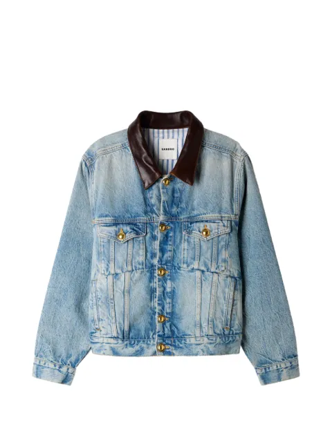 SANDRO leather-collar button-up denim jacket