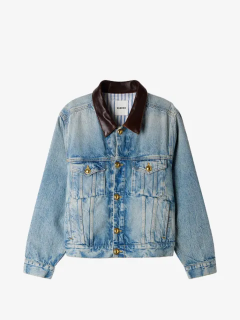 SANDRO leather-collar button-up denim jacket