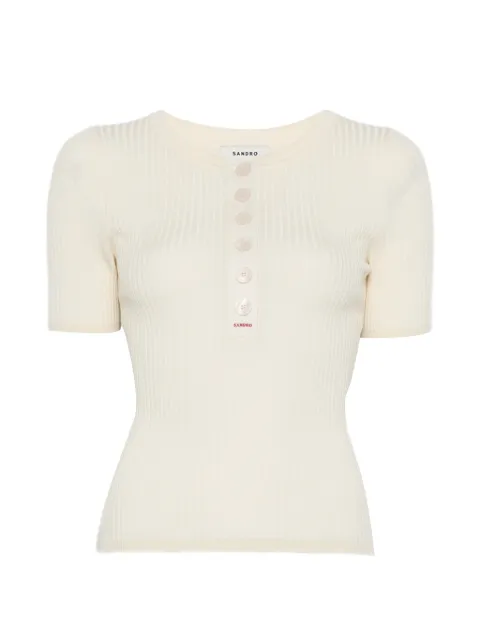 SANDRO ribbed-knit button-placket top
