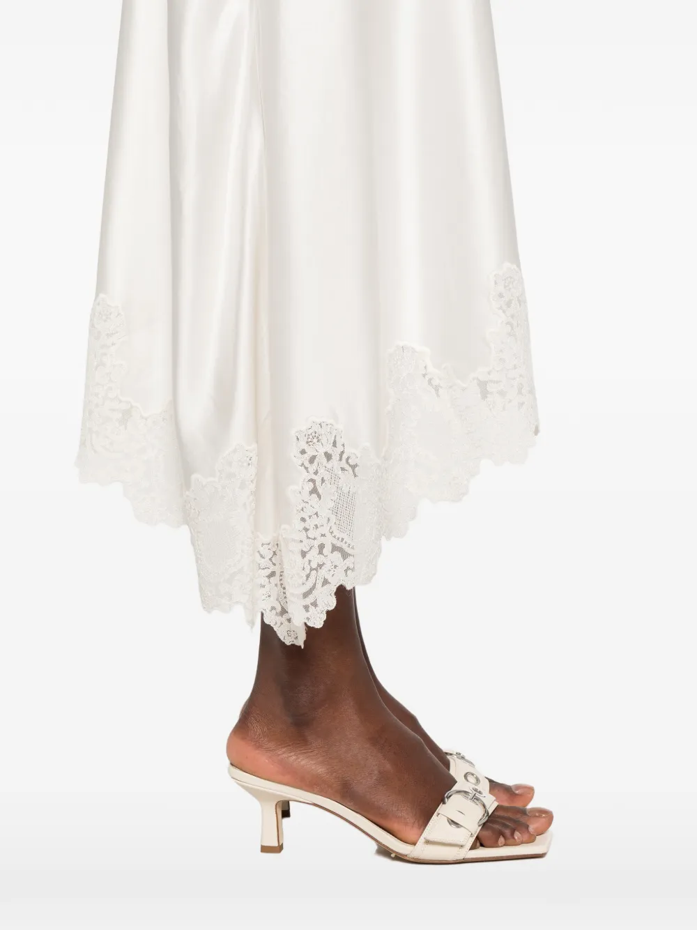SANDRO Midi-rok met afwerking van kant Beige