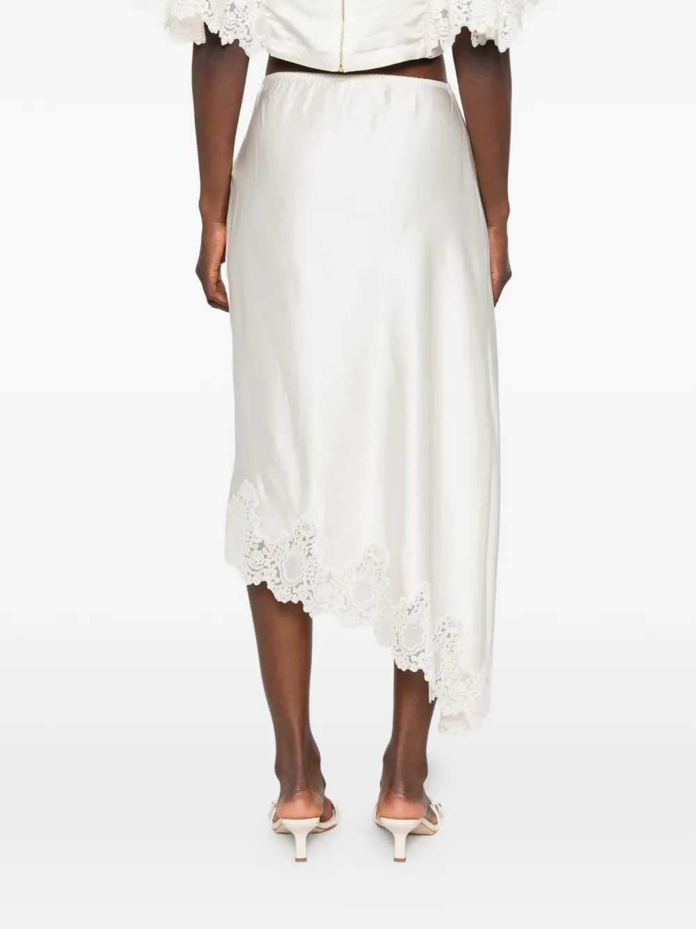 SANDRO Midi-rok met afwerking van kant Beige