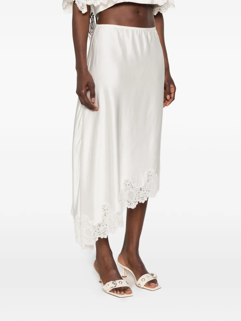 SANDRO Midi-rok met afwerking van kant Beige
