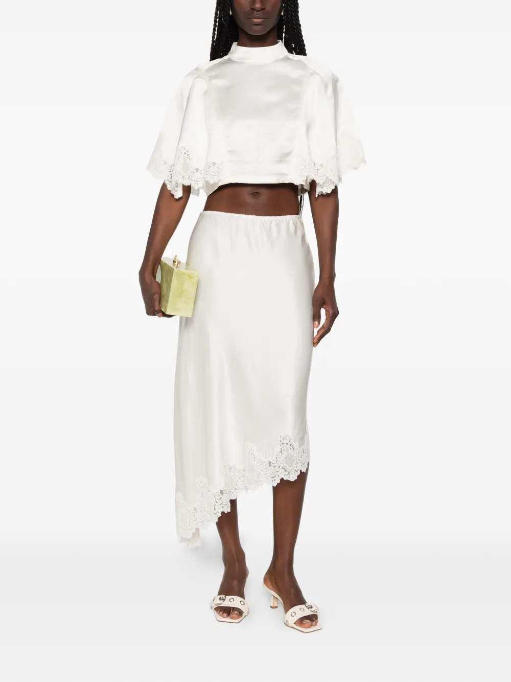 SANDRO Midi-rok met afwerking van kant Beige