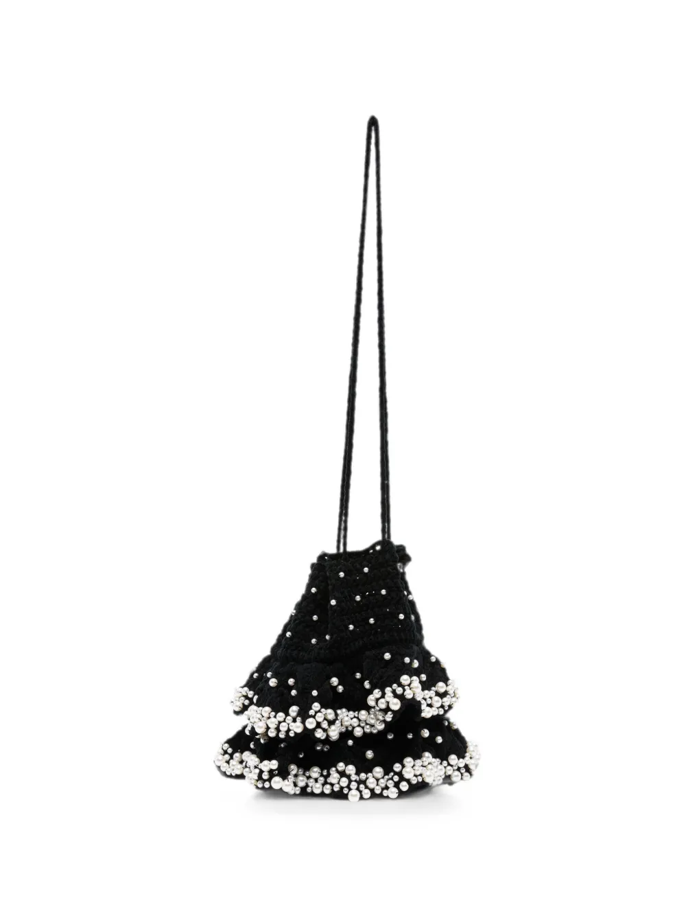 SANDRO pearl-embellished crochet bucket bag