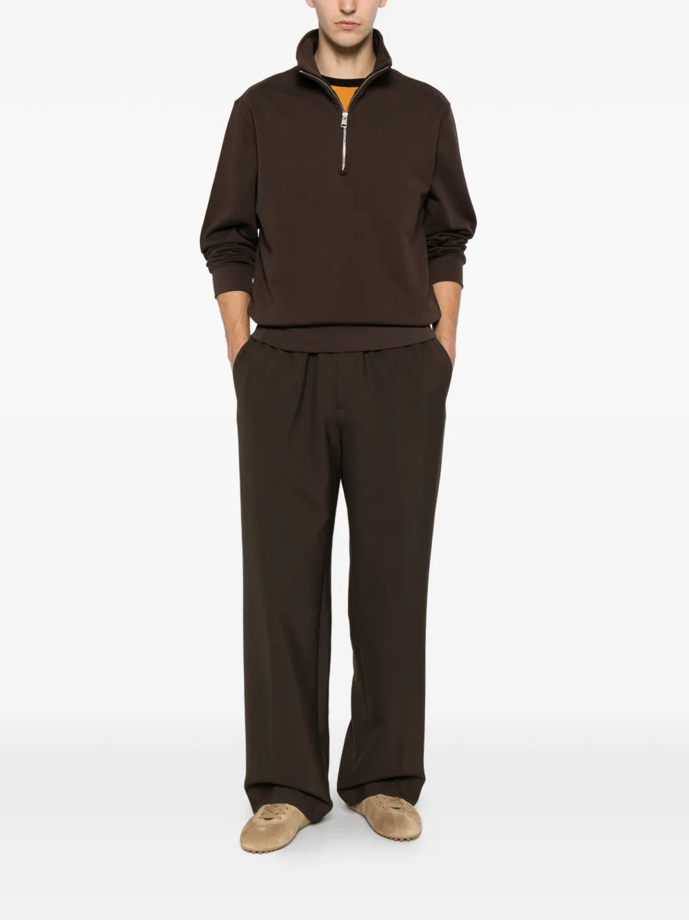 SANDRO Sweater met trechterhals en rits Bruin