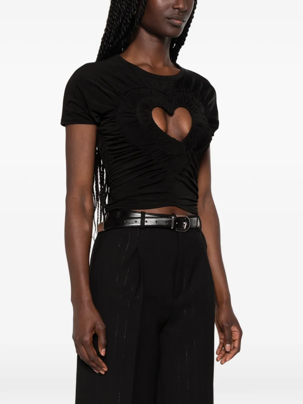 SANDRO T-shirt met ruches en uitgesneden hart Zwart