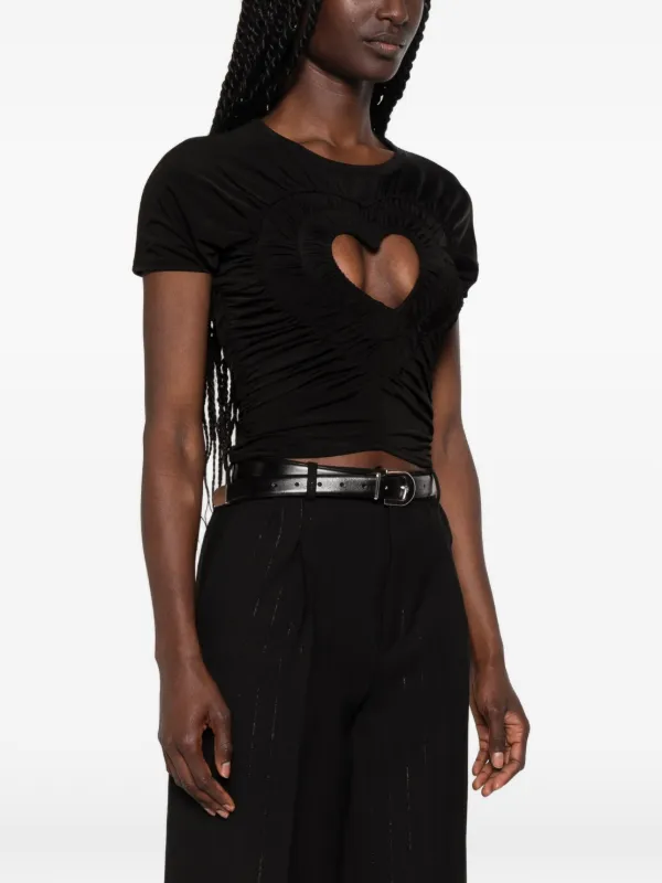 SANDRO Ruched Heart Cropped T-shirt | Black | FARFETCH