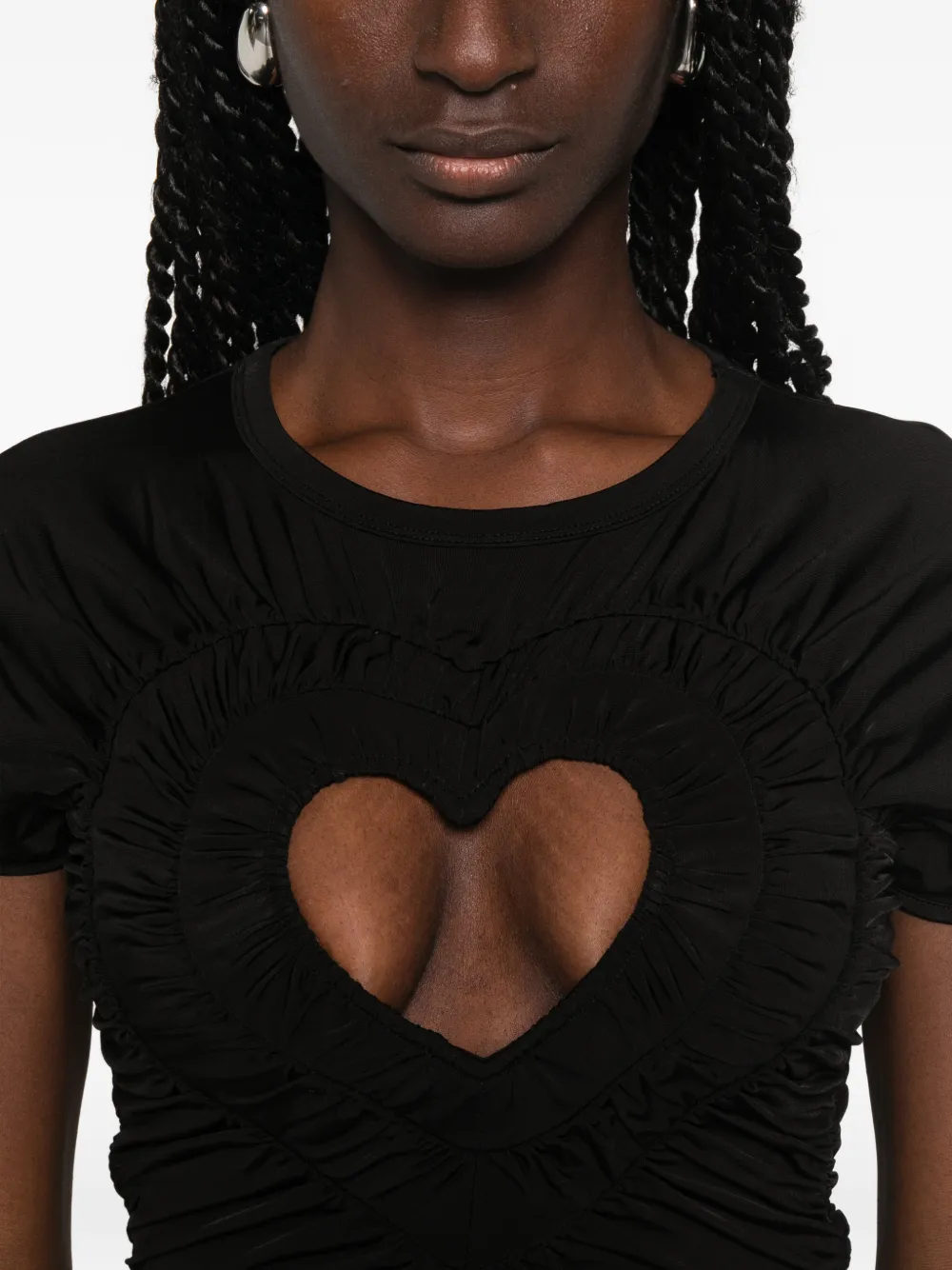 SANDRO T-shirt met ruches en uitgesneden hart Zwart