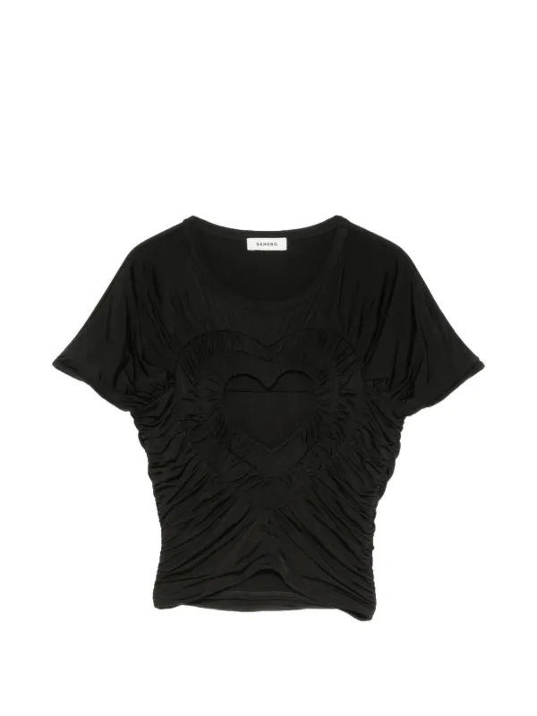 SANDRO Ruched Heart Cropped T-shirt | Black | FARFETCH