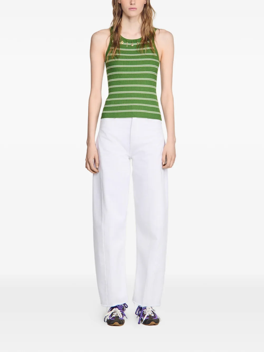 SANDRO Gestreepte tanktop met bedels Groen
