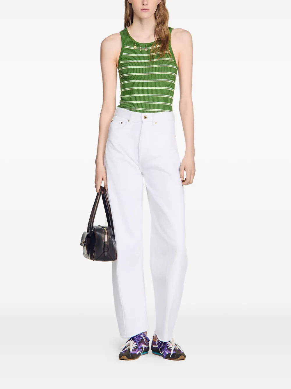 SANDRO Gestreepte tanktop met bedels Groen