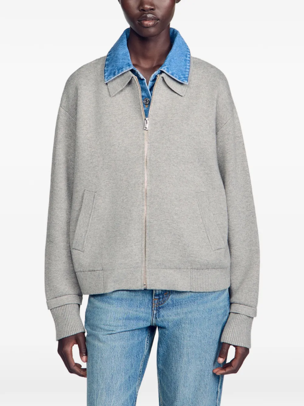 SANDRO Sweater met rits Grijs