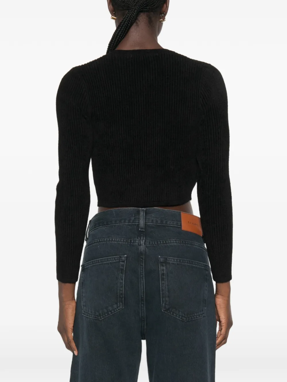 SANDRO Geribbeld cropped vest Zwart