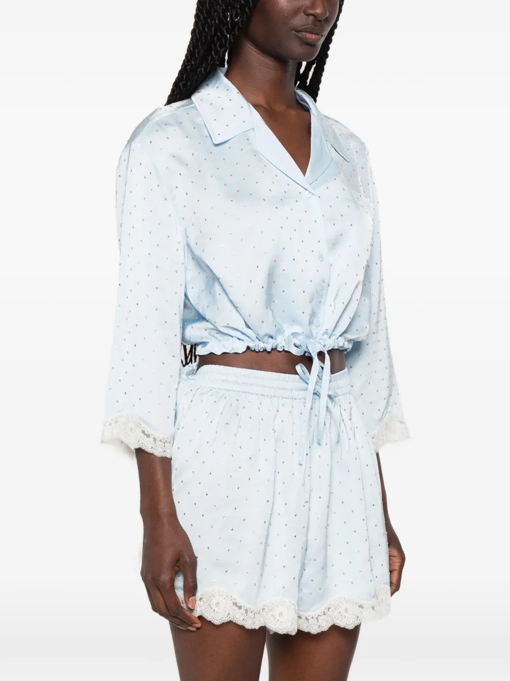  Sandro Camisa Corta Con Apliques De Strass - Azul 