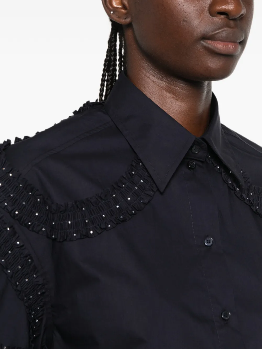 SANDRO Shirt verfraaid met kristallen en ruches Blauw