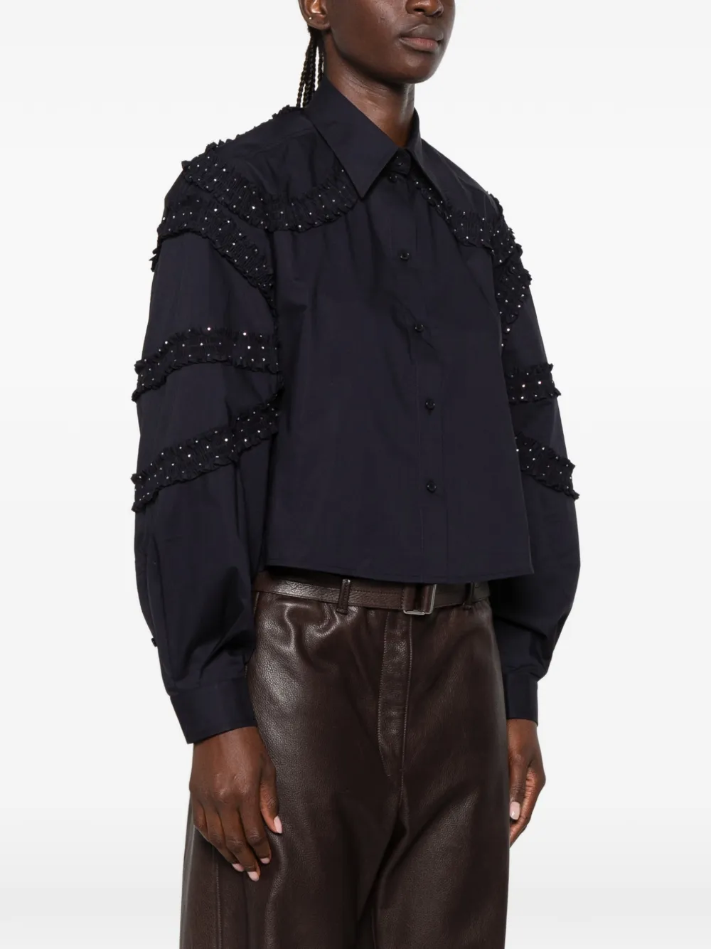 SANDRO Shirt verfraaid met kristallen en ruches Blauw