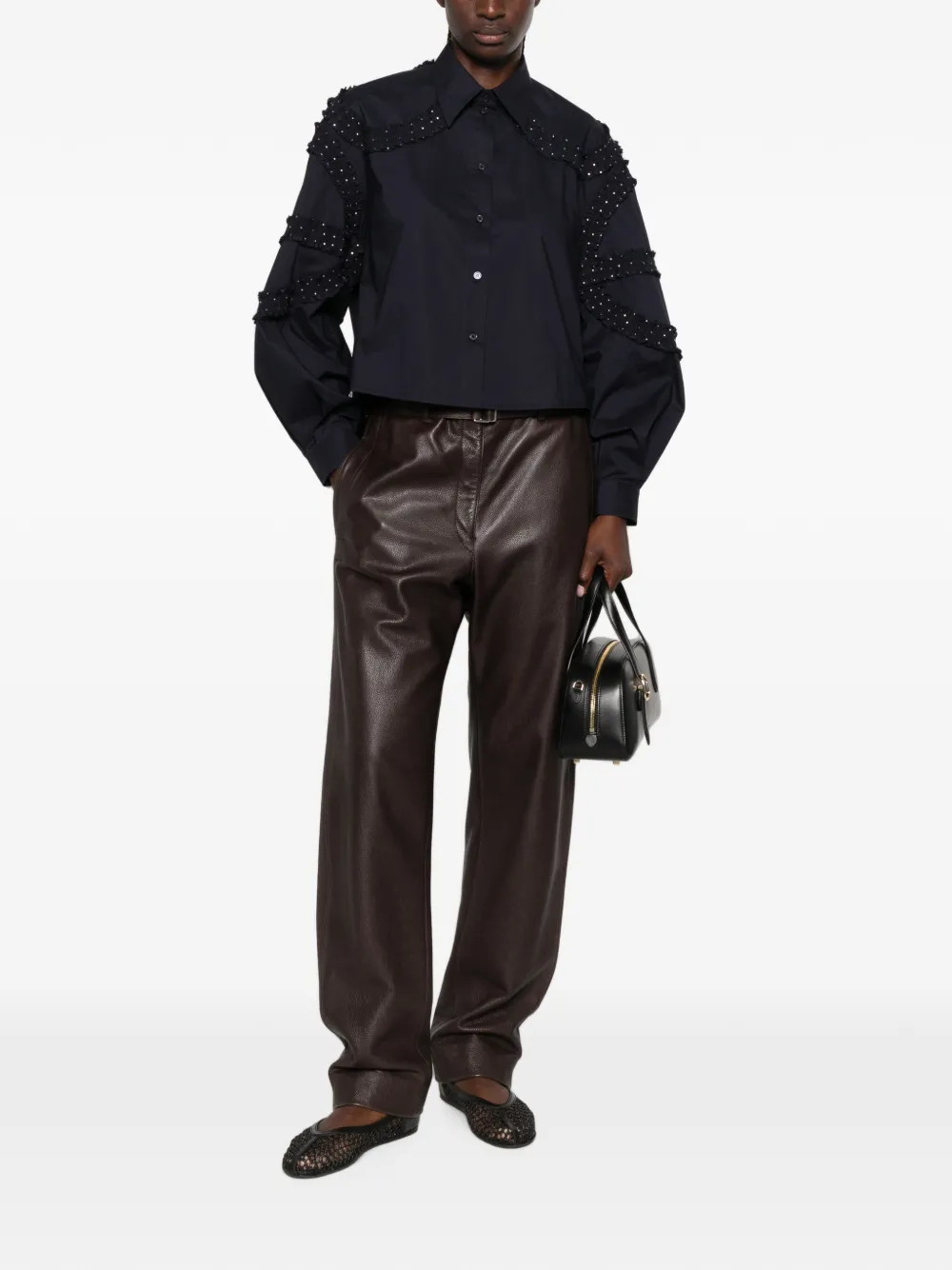 SANDRO Shirt verfraaid met kristallen en ruches Blauw