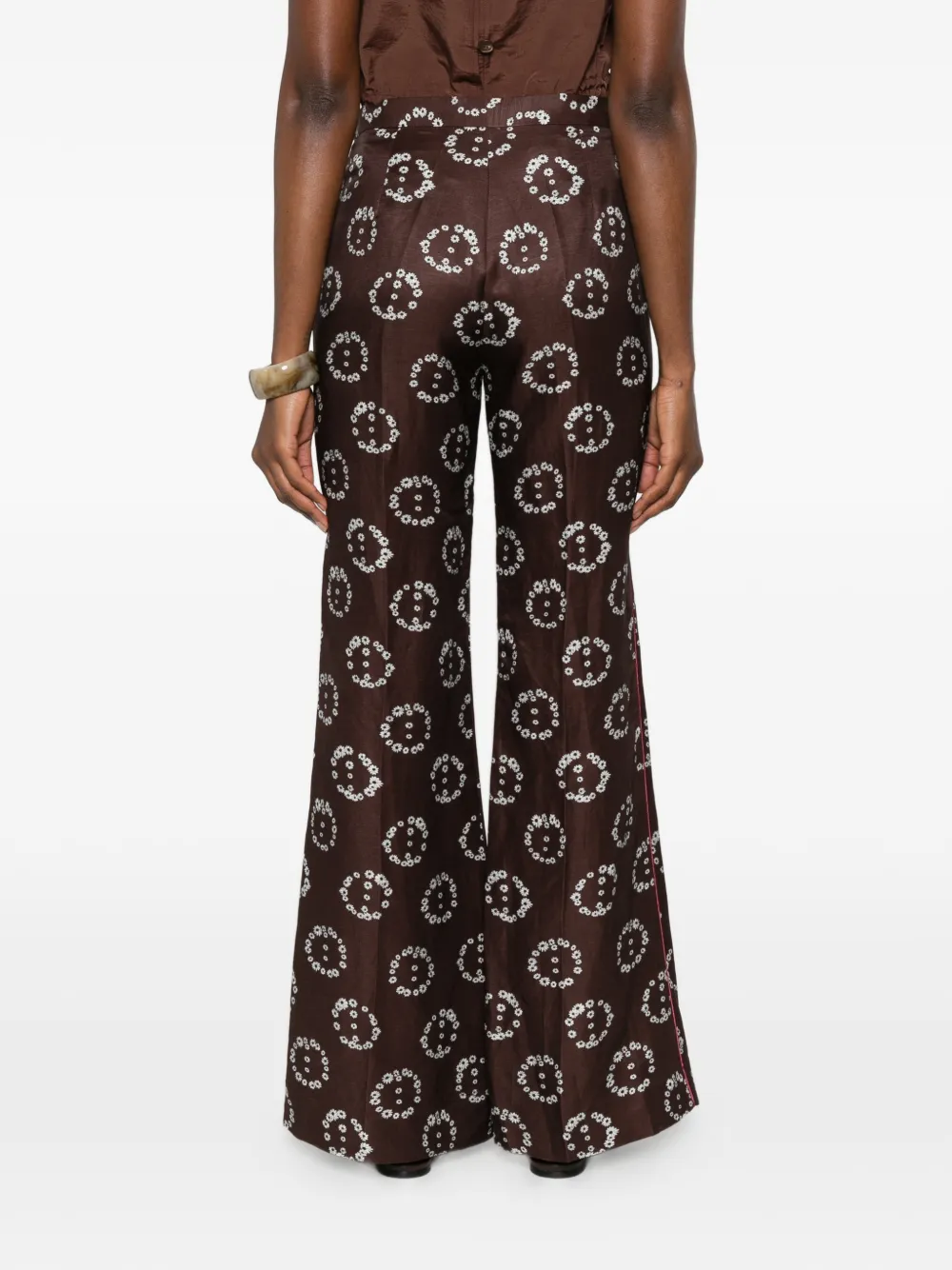 SANDRO Palazzo broek met bloemenprint en afwerking Bruin