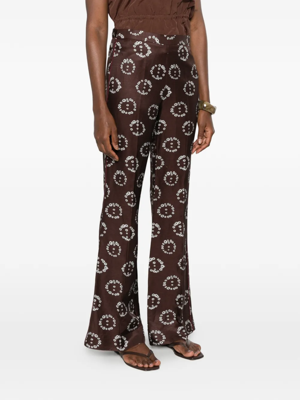 SANDRO Palazzo broek met bloemenprint en afwerking Bruin