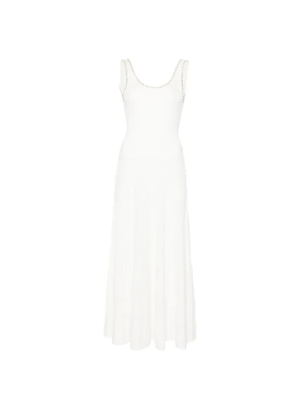 SANDRO Rhinestone Knit Maxi Dress | White