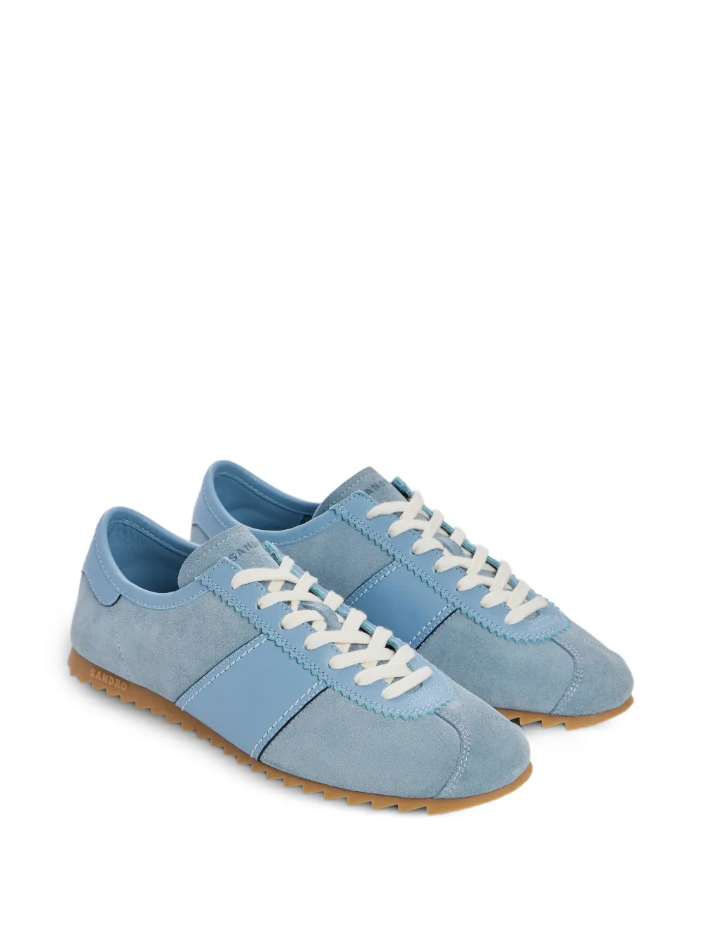 SANDRO low-top leather and suede trainers Blauw