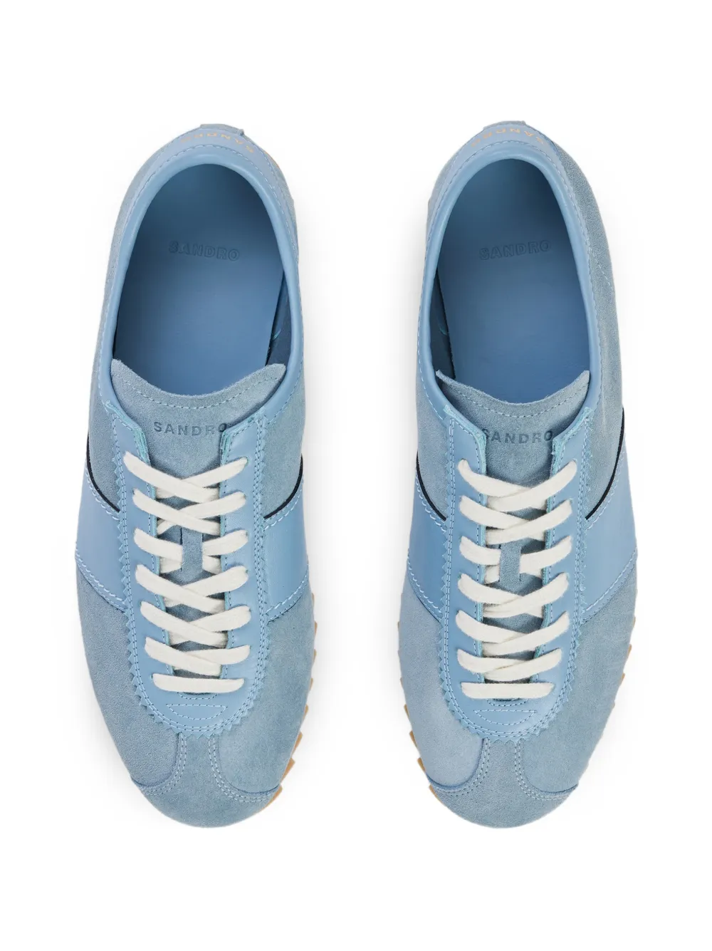 SANDRO low-top leather and suede trainers Blauw