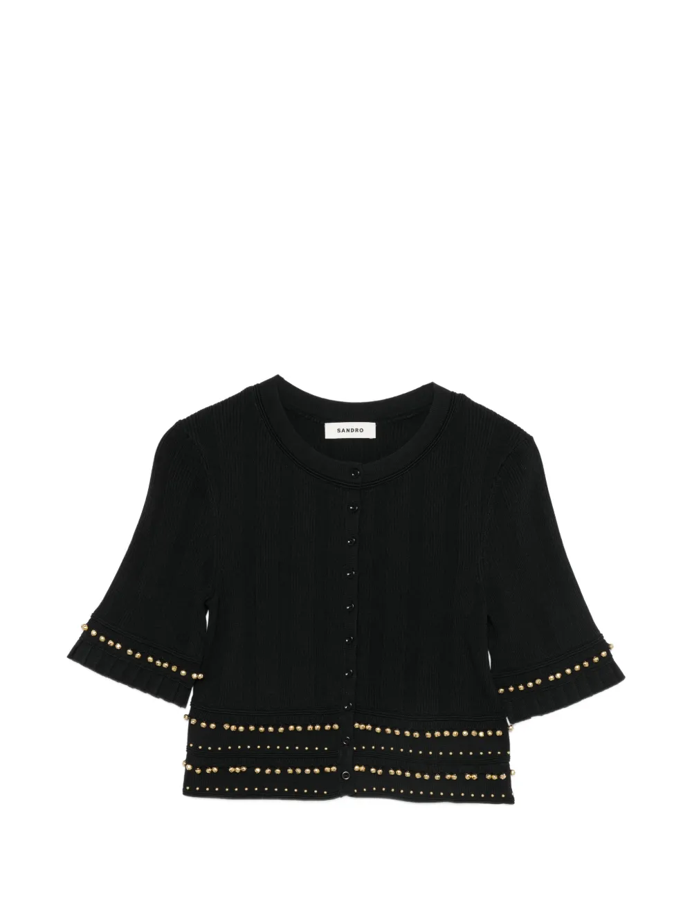 SANDRO Cardigan crop con ruches e borchie - Nero